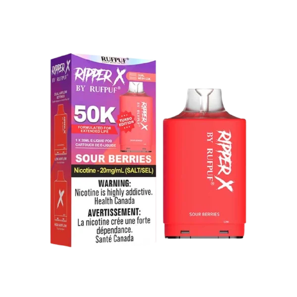 Ruf Puf Ripper X Pod 50K 2% disposable vape angle view