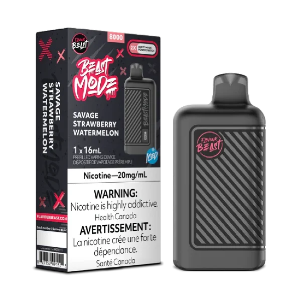 Flavour Beast Beast Mode disposable vape with 16mL capacity, dual mesh coils (0.6Ω/1.2Ω), and OLED display; available for Calgary delivery.