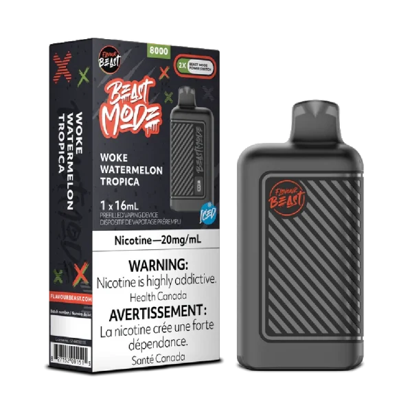 Flavour Beast Beast Mode disposable vape with 16mL capacity, dual mesh coils (0.6Ω/1.2Ω), and OLED display; available for Calgary delivery.