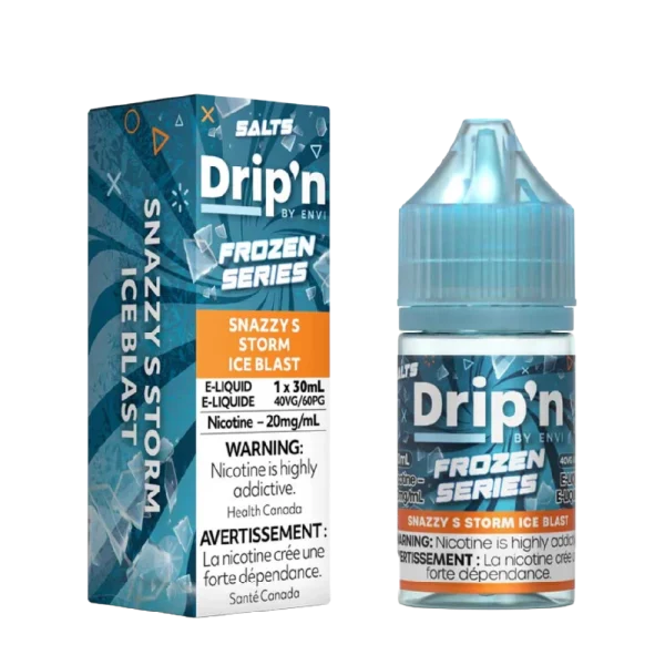 Envi Drip’n Frozen 30mL salt nicotine e-liquid with 9/10 ice level and 40VG/60PG ratio; available for Calgary delivery.