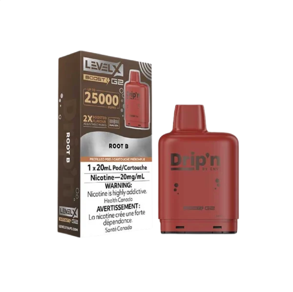 Level X Drip'n Boost G2 25K Pods 2% disposable vape packaging