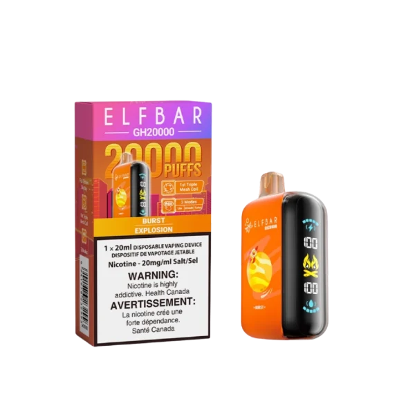 Elf Bar GH20K disposable vape featuring a triple mesh coil, digital screen display, and 3 mode settings; available for Calgary delivery.