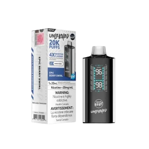 Flavour Beast Unleashed DCP 20 disposable vape with 20mL capacity, 3-mode firing system, and 1000mAh battery; available for Calgary delivery.
