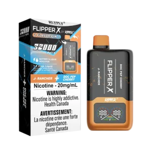 Ruf Puf Flipper X 32K disposable vape with dual flavors, 32,000 puffs, and mesh coils; available for Same Day Calgary delivery.