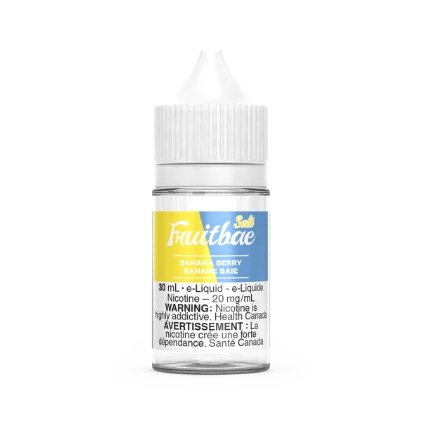Fruitbae 30ml salt nicotine e-liquid bottle with fruit flavours and bold throat hit; available for Calgary vape delivery.