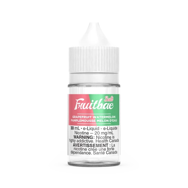 Fruitbae 30ml salt nicotine e-liquid bottle with fruit flavours and bold throat hit; available for Calgary vape delivery.