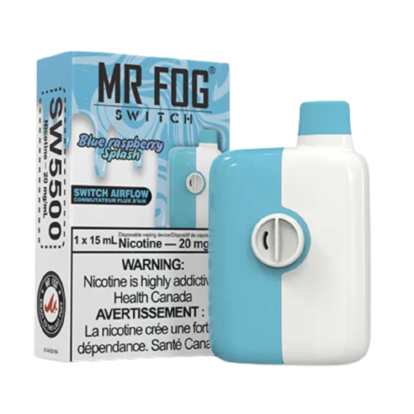 Mr. Fog Switch disposable vape with 5,500 puffs, 15mL e-liquid capacity, and adjustable airflow; available for same-day Calgary delivery.