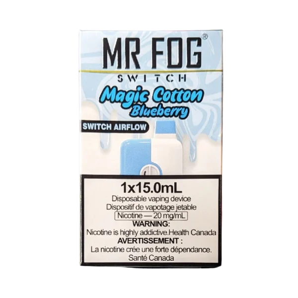 Mr. Fog Switch disposable vape with 5,500 puffs, 15mL e-liquid capacity, and adjustable airflow; available for same-day Calgary delivery.