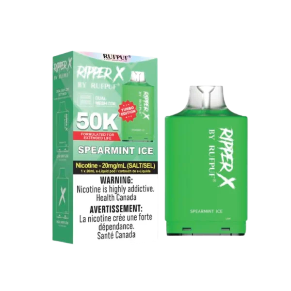 Ruf Puf Ripper X 50,000 puff pod with 20mL capacity, dual mesh coils, and adjustable airflow; compatible with Ripper X and Level X batteries.