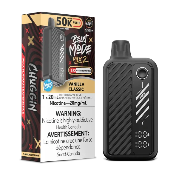 Flavour Beast Beast Mode Max disposable vape with 20mL capacity, 3-mode firing system (Standard, Beast, Max), and smart digital display; available for Calgary delivery.