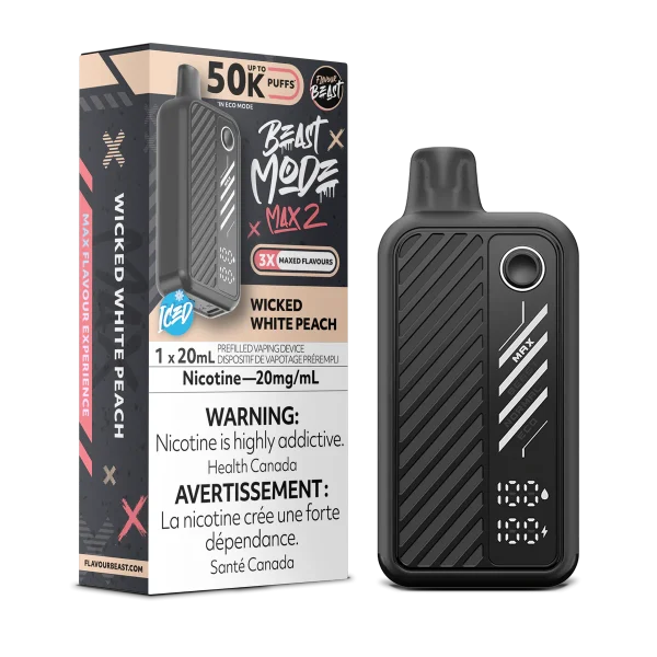 Flavour Beast Beast Mode Max disposable vape with 20mL capacity, 3-mode firing system (Standard, Beast, Max), and smart digital display; available for Calgary delivery.