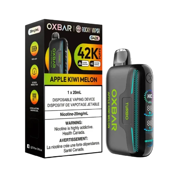 Oxbar G42K disposable vape with 42,000 puffs, triple mesh coils, five firing modes, and 3D curve screen; available for Calgary vape delivery.
