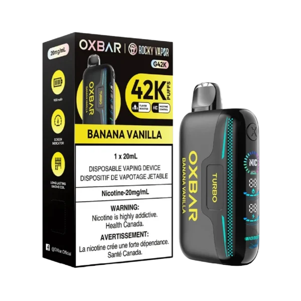 Oxbar G42K disposable vape with 42,000 puffs, triple mesh coils, five firing modes, and 3D curve screen; available for Calgary vape delivery.