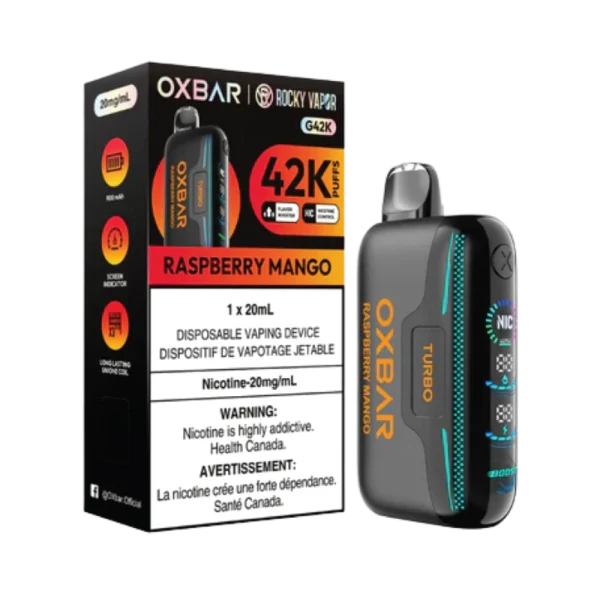 Oxbar G42K disposable vape with 42,000 puffs, triple mesh coils, five firing modes, and 3D curve screen; available for Calgary vape delivery.