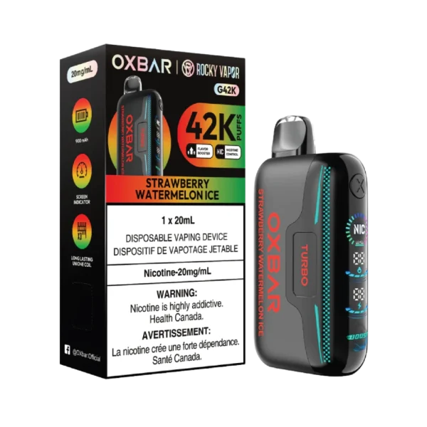 Oxbar G42K disposable vape with 42,000 puffs, triple mesh coils, five firing modes, and 3D curve screen; available for Calgary vape delivery.