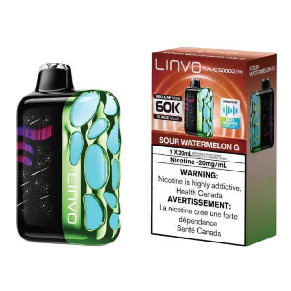 Linvo Rave 60K Sour Watermelon G vape with sour-sweet watermelon flavour.