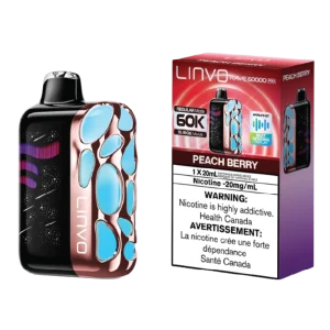 Linvo Rave 60K Peach Berry vape with juicy peach and mixed berry flavour.