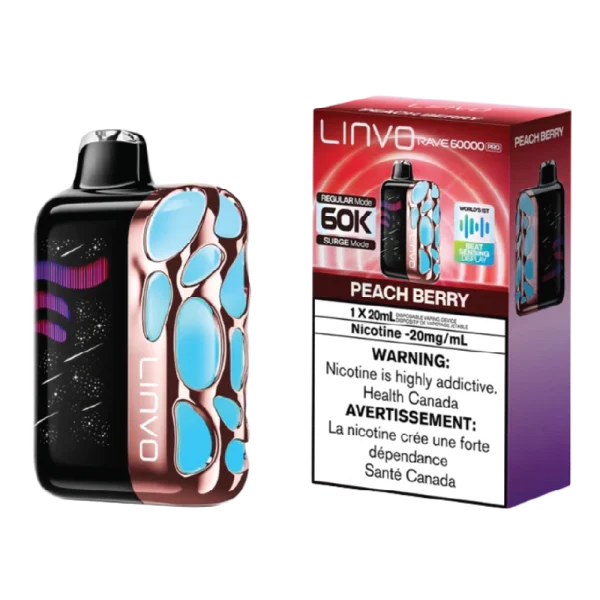 Linvo Rave 60K Peach Berry vape with juicy peach and mixed berry flavour