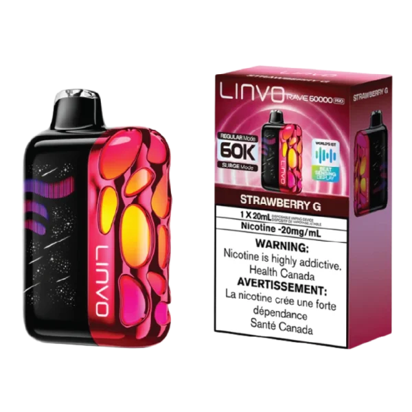 Linvo Rave 60K Strawberry G vape with sweet, classic strawberry flavour.