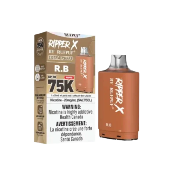 Ruf Puf Ripper X 75,000 puff pod with 20mL capacity, dual mesh coils, and adjustable airflow; available for same day Calgary delivery.