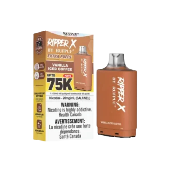 Ruf Puf Ripper X 75,000 puff pod with 20mL capacity, dual mesh coils, and adjustable airflow; available for same day Calgary delivery.
