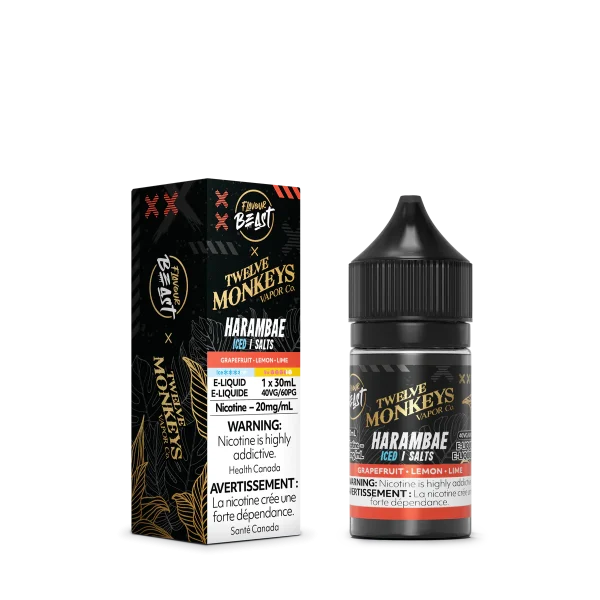 Flavour Beast X 12 Monkeys Harambe 30mL Salt Nic with citrus guava ice flavour.