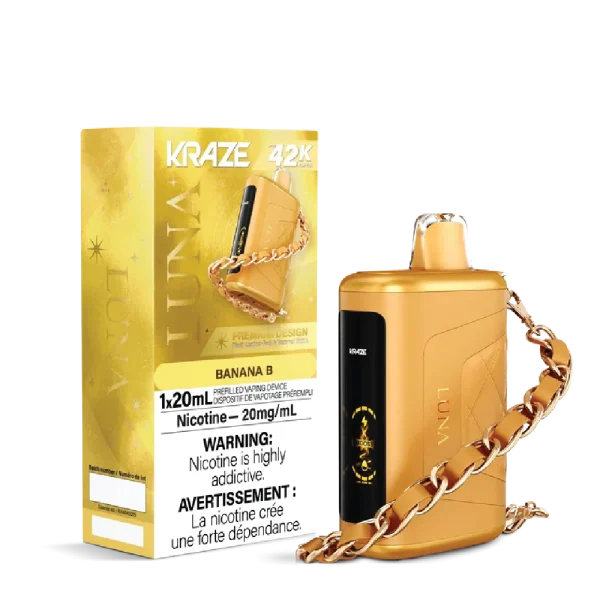 Kraze Luna disposable vape with 42,000 puffs, leather-textured finish, HD screen, and 20mL capacity; available for same-day delivery in Calgary.