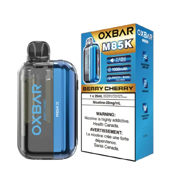 Oxbar M85K disposable vape (85,000 puffs) featuring a Visible 2.0 Tech Display and dual mesh coils; available for Calgary delivery.