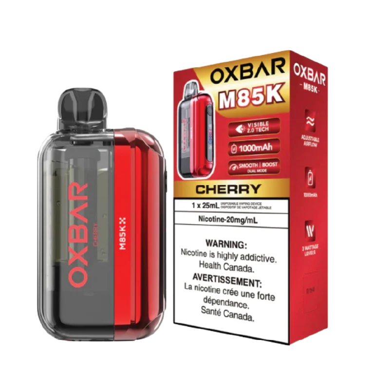 Oxbar M85K disposable vape (85,000 puffs) featuring a Visible 2.0 Tech Display and dual mesh coils; available for Calgary delivery.