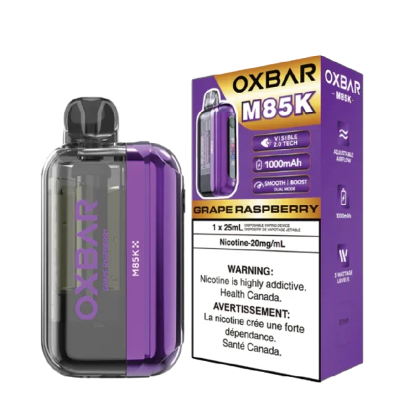 Oxbar M85K disposable vape (85,000 puffs) featuring a Visible 2.0 Tech Display and dual mesh coils; available for Calgary delivery.