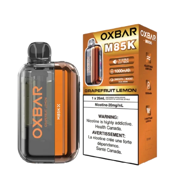 Oxbar M85K disposable vape (85,000 puffs) featuring a Visible 2.0 Tech Display and dual mesh coils; available for Calgary delivery.