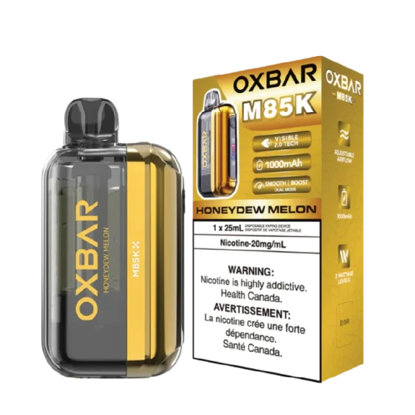 Oxbar M85K disposable vape (85,000 puffs) featuring a Visible 2.0 Tech Display and dual mesh coils; available for Calgary delivery