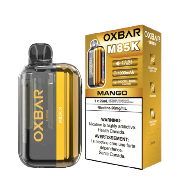Oxbar M85K disposable vape (85,000 puffs) featuring a Visible 2.0 Tech Display and dual mesh coils; available for Calgary delivery.