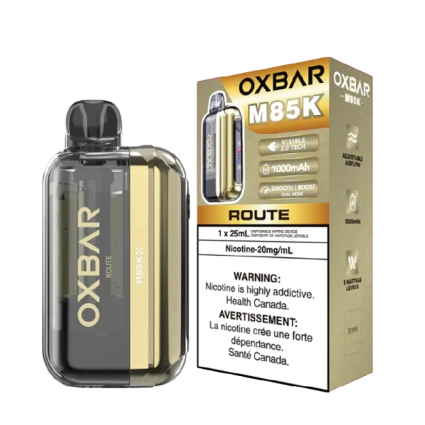 Oxbar M85K disposable vape (85,000 puffs) featuring a Visible 2.0 Tech Display and dual mesh coils; available for Calgary delivery.