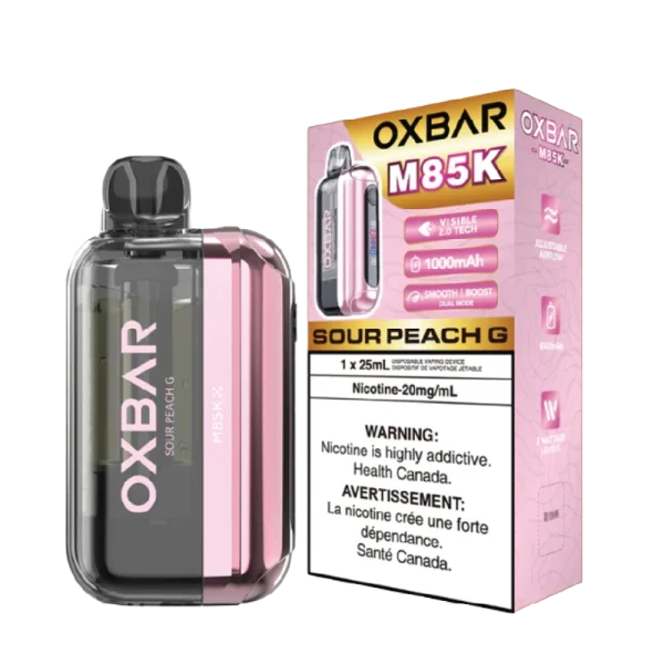 Oxbar M85K disposable vape (85,000 puffs) featuring a Visible 2.0 Tech Display and dual mesh coils; available for Calgary delivery.