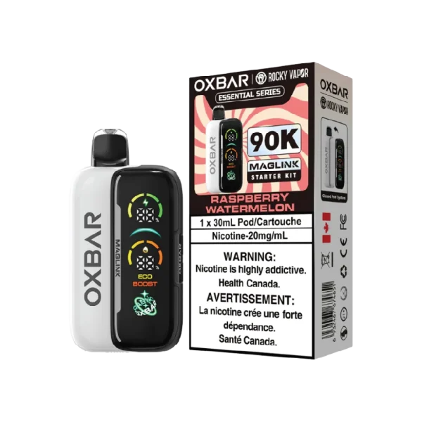 Oxbar Maglink 90K Raspberry Watermelon disposable vape with 90,000 puff endurance.