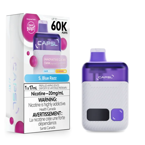CAPSL AFX17 60K disposable vape featuring a large digital display screen and a sleek, ergonomic handheld design; available for Calgary delivery.