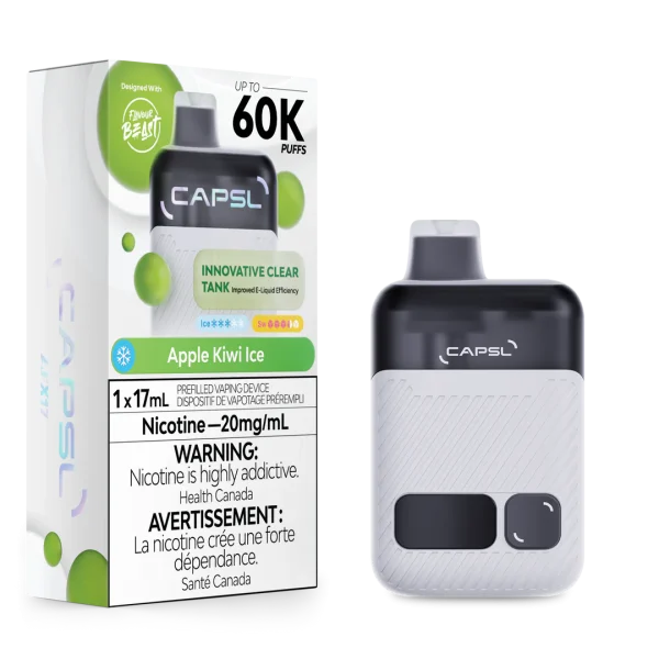 CAPSL AFX17 60K disposable vape featuring a large digital display screen and a sleek, ergonomic handheld design; available for Calgary delivery.