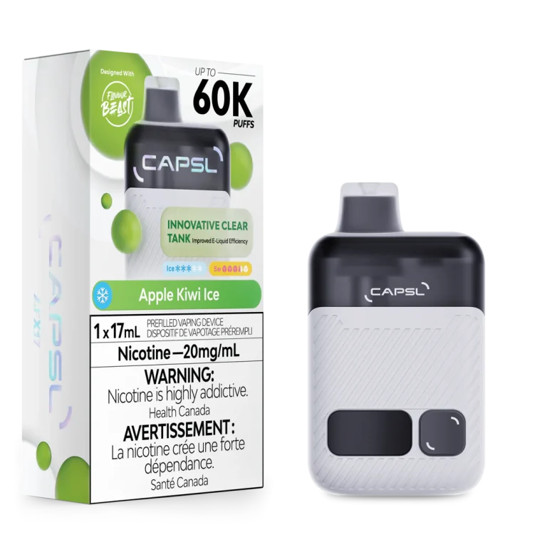 CAPSL AFX17 60K disposable vape featuring a large digital display screen and a sleek, ergonomic handheld design; available for Calgary delivery.