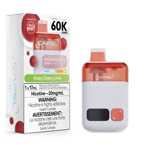 CAPSL AFX17 60K disposable vape featuring a large digital display screen and a sleek, ergonomic handheld design; available for Calgary delivery.