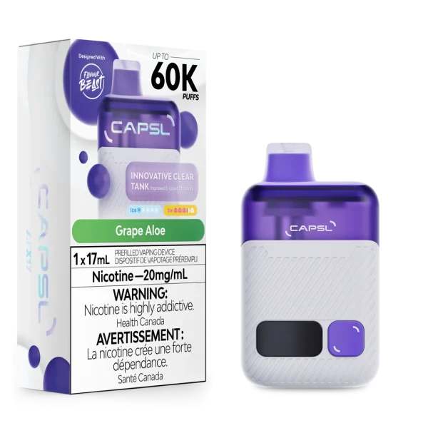 CAPSL AFX17 60K disposable vape featuring a large digital display screen and a sleek, ergonomic handheld design; available for Calgary delivery.