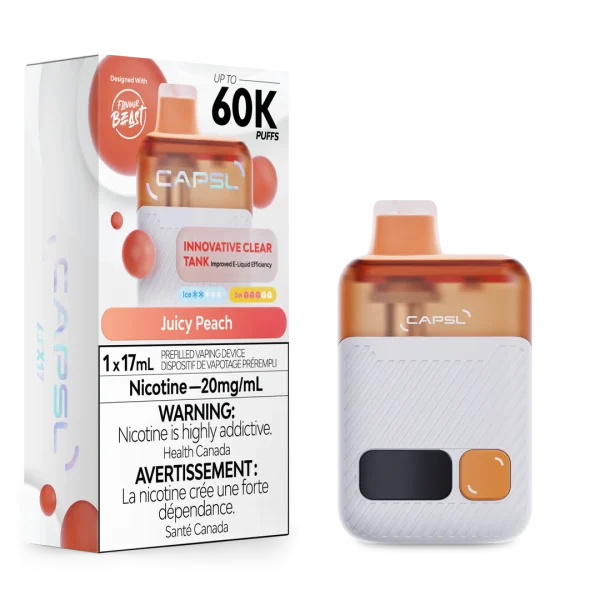 CAPSL AFX17 60K disposable vape featuring a large digital display screen and a sleek, ergonomic handheld design; available for Calgary delivery.