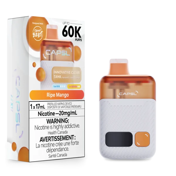 CAPSL AFX17 60K disposable vape featuring a large digital display screen and a sleek, ergonomic handheld design; available for Calgary delivery.