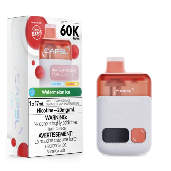 CAPSL AFX17 60K disposable vape featuring a large digital display screen and a sleek, ergonomic handheld design; available for Calgary delivery.