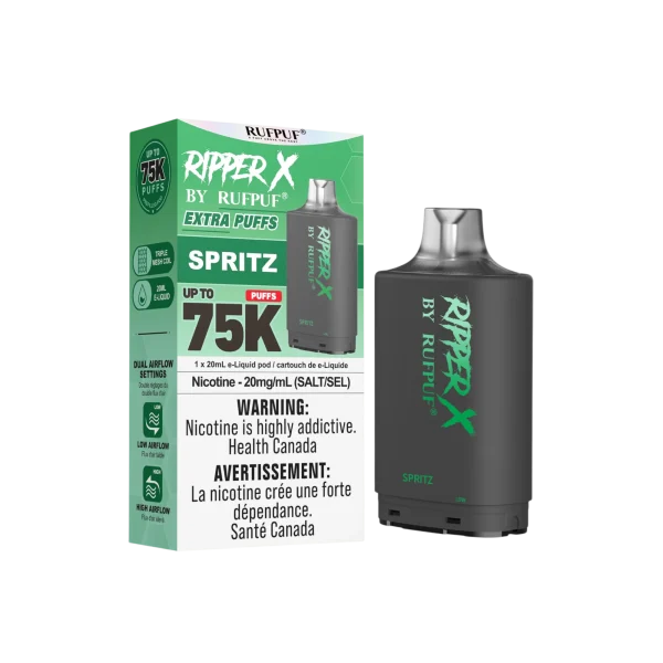 Ruf Puf Ripper X 75K 2% disposable vape angle view